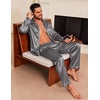 Ekouaer Mens Pajamas Set Silk Satin Sleepwear Long Sleeve Button Down Pjs(Dark Grey)