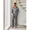 Ekouaer Mens Pajamas Set Silk Satin Sleepwear Long Sleeve Button Down Pjs(Dark Grey)