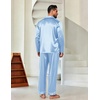Ekouaer Mens Pajamas Set Silk Satin Sleepwear Long Sleeve Button Down Pjs(Light Blue)