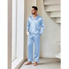 Ekouaer Mens Pajamas Set Silk Satin Sleepwear Long Sleeve Button Down Pjs(Light Blue)