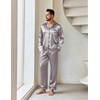 Ekouaer Mens Pajamas Set Silk Satin Sleepwear Long Sleeve Button Down Pjs(Light Grey)