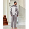 Ekouaer Mens Pajamas Set Silk Satin Sleepwear Long Sleeve Button Down Pjs(Light Grey)