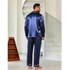 Ekouaer Mens Pajamas Set Silk Satin Sleepwear Long Sleeve Button Down Pjs(Navy)