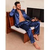 Ekouaer Mens Pajamas Set Silk Satin Sleepwear Long Sleeve Button Down Pjs(Navy)