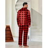 Ekouaer Mens Pajamas Set Silk Satin Sleepwear Long Sleeve Button Down Pjs(Plaid Black Red)