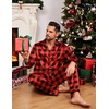 Ekouaer Mens Pajamas Set Silk Satin Sleepwear Long Sleeve Button Down Pjs(Plaid Black Red)