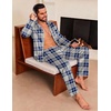 Ekouaer Mens Pajamas Set Silk Satin Sleepwear Long Sleeve Button Down Pjs(Plaid Navy Grey)