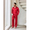 Ekouaer Mens Pajamas Set Silk Satin Sleepwear Long Sleeve Button Down Pjs(Red)