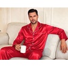 Ekouaer Mens Pajamas Set Silk Satin Sleepwear Long Sleeve Button Down Pjs(Red)