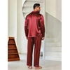 Ekouaer Mens Pajamas Set Silk Satin Sleepwear Long Sleeve Button Down Pjs(Wine)