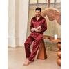 Ekouaer Mens Pajamas Set Silk Satin Sleepwear Long Sleeve Button Down Pjs(Wine)