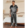 Ekouaer Mens Satin Pajama Set Short Sleeve Button Down Sleepwear with Pant(Black Star)