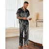 Ekouaer Mens Satin Pajama Set Short Sleeve Button Down Sleepwear with Pant(Black Star)