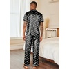 Ekouaer Mens Satin Pajama Set Short Sleeve Button Down Sleepwear with Pant(Black Star)