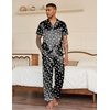 Ekouaer Mens Satin Pajama Set Short Sleeve Button Down Sleepwear with Pant(Black Star)