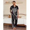 Ekouaer Mens Satin Pajama Set Short Sleeve Button Down Sleepwear with Pant(Christmas Black)