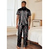 Ekouaer Mens Satin Pajama Set Short Sleeve Button Down Sleepwear with Pant(Christmas Black)