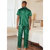 Ekouaer Mens Satin Pajama Set Short Sleeve Button Down Sleepwear with Pant(Christmas Green)
