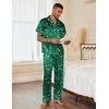 Ekouaer Mens Satin Pajama Set Short Sleeve Button Down Sleepwear with Pant(Christmas Green)