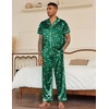 Ekouaer Mens Satin Pajama Set Short Sleeve Button Down Sleepwear with Pant(Christmas Green)