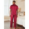 Ekouaer Mens Satin Pajama Set Short Sleeve Button Down Sleepwear with Pant(Christmas Red)