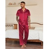 Ekouaer Mens Satin Pajama Set Short Sleeve Button Down Sleepwear with Pant(Christmas Red)