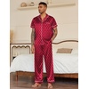 Ekouaer Mens Satin Pajama Set Short Sleeve Button Down Sleepwear with Pant(Christmas Red)