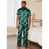 Ekouaer Mens Satin Pajama Set Short Sleeve Button Down Sleepwear with Pant(Green Tiger)