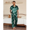 Ekouaer Mens Satin Pajama Set Short Sleeve Button Down Sleepwear with Pant(Green Tiger)