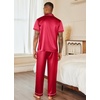 Ekouaer Mens Satin Pajama Set Short Sleeve Button Down Sleepwear with Pant(True Red)