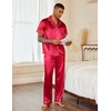 Ekouaer Mens Satin Pajama Set Short Sleeve Button Down Sleepwear with Pant(True Red)