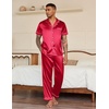 Ekouaer Mens Satin Pajama Set Short Sleeve Button Down Sleepwear with Pant(True Red)