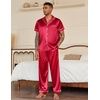 Ekouaer Mens Satin Pajama Set Short Sleeve Button Down Sleepwear with Pant(True Red)