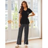 Ekouaer Pajama Sets for Women 2 Piece Short Sleeve Pj V Neck Chest Pocket(Black Striped)