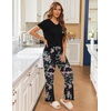 Ekouaer Pajama Sets for Women 2 Piece Short Sleeve Pj V Neck Chest Pocket(Black-pink Floral)