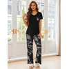 Ekouaer Pajama Sets for Women 2 Piece Short Sleeve Pj V Neck Chest Pocket(Black-pink Floral)
