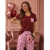 Ekouaer Pajama Sets for Women 2 Piece Short Sleeve Pj V Neck Chest Pocket(Pink Love Letter Lips)