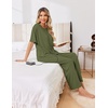 Ekouaer Pajama Sets for Women 2 Piece Short Sleeve Top Straight Pants Pjs(Army Green)