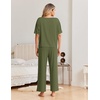 Ekouaer Pajama Sets for Women 2 Piece Short Sleeve Top Straight Pants Pjs(Army Green)