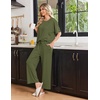 Ekouaer Pajama Sets for Women 2 Piece Short Sleeve Top Straight Pants Pjs(Army Green)
