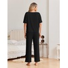 Ekouaer Pajama Sets for Women 2 Piece Short Sleeve Top Straight Pants Pjs(Black)