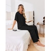 Ekouaer Pajama Sets for Women 2 Piece Short Sleeve Top Straight Pants Pjs(Black)