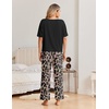 Ekouaer Pajama Sets for Women 2 Piece Short Sleeve Top Straight Pants Pjs(Black Leopard)