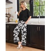 Ekouaer Pajama Sets for Women 2 Piece Short Sleeve Top Straight Pants Pjs(Black White Flowers)