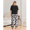 Ekouaer Pajama Sets for Women 2 Piece Short Sleeve Top Straight Pants Pjs(Black White Flowers)
