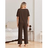 Ekouaer Pajama Sets for Women 2 Piece Short Sleeve Top Straight Pants Pjs(Brown)