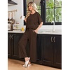Ekouaer Pajama Sets for Women 2 Piece Short Sleeve Top Straight Pants Pjs(Brown)