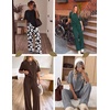 Ekouaer Pajama Sets for Women 2 Piece Short Sleeve Top Straight Pants Pjs(Dark Grey)