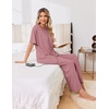Ekouaer Pajama Sets for Women 2 Piece Short Sleeve Top Straight Pants Pjs(Dark Purple)