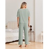 Ekouaer Pajama Sets for Women 2 Piece Short Sleeve Top Straight Pants Pjs(Grey Green)